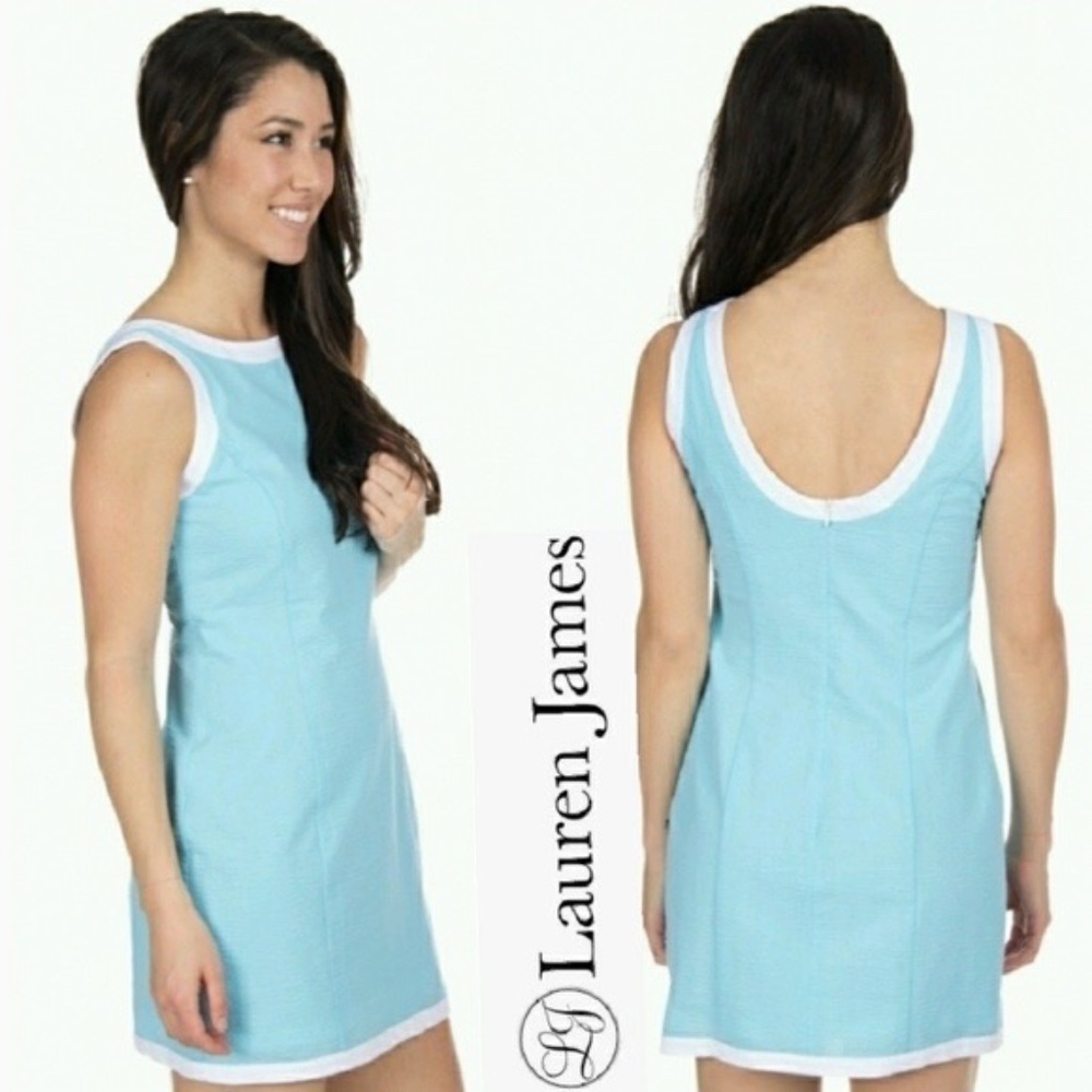 Lauren James, Harper Solid Trim Dress, Powder Blue, Small, NWT